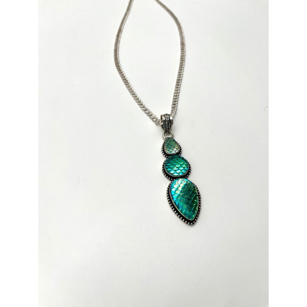 925 Sterling Stamped Mermaid Snake Scales, Iridescent Pendant On 18" Italy 925 - Picture 7 of 11